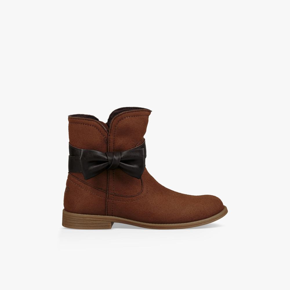 Bottine UGG Joanie Bow Fille Marron/Noir Soldes 199UMPCS